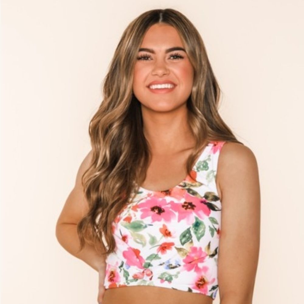 New Pink Floral Knotted Front Top